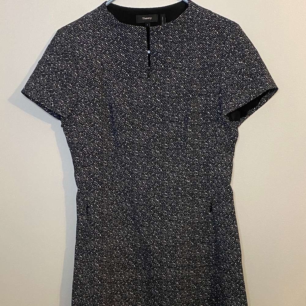 Theory Black and White Textured Dress